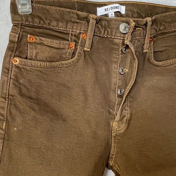 RE/DONE 70s Ultra High Rise Stove Pipe Jeans Womens Size 25 Brown Straight Leg - Picture 7 of 16